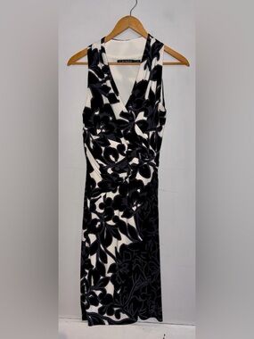 LAUREN Ralph Lauren Black/white Sleeveless Midi Floral Dress sz 4